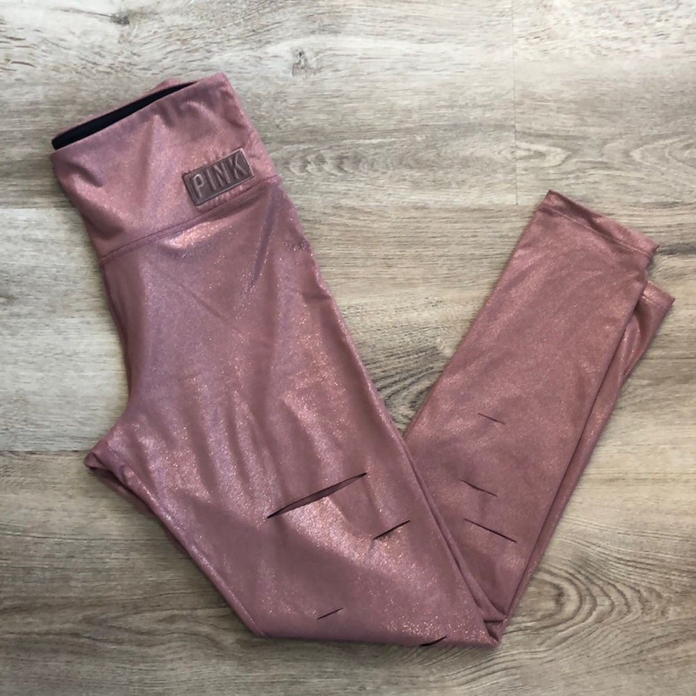 PINK Victoria's Secret Metallic Rose Pink Leggings